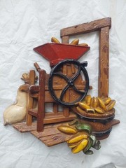 Vintage Set of Homco Kitchen Cast Aluminum Hanging Wall Plaques 1978 Apples Corn
