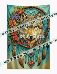 Wolf Rose Dreamcatcher Tapestry 3D relief look Wall Art decor 39X59 in