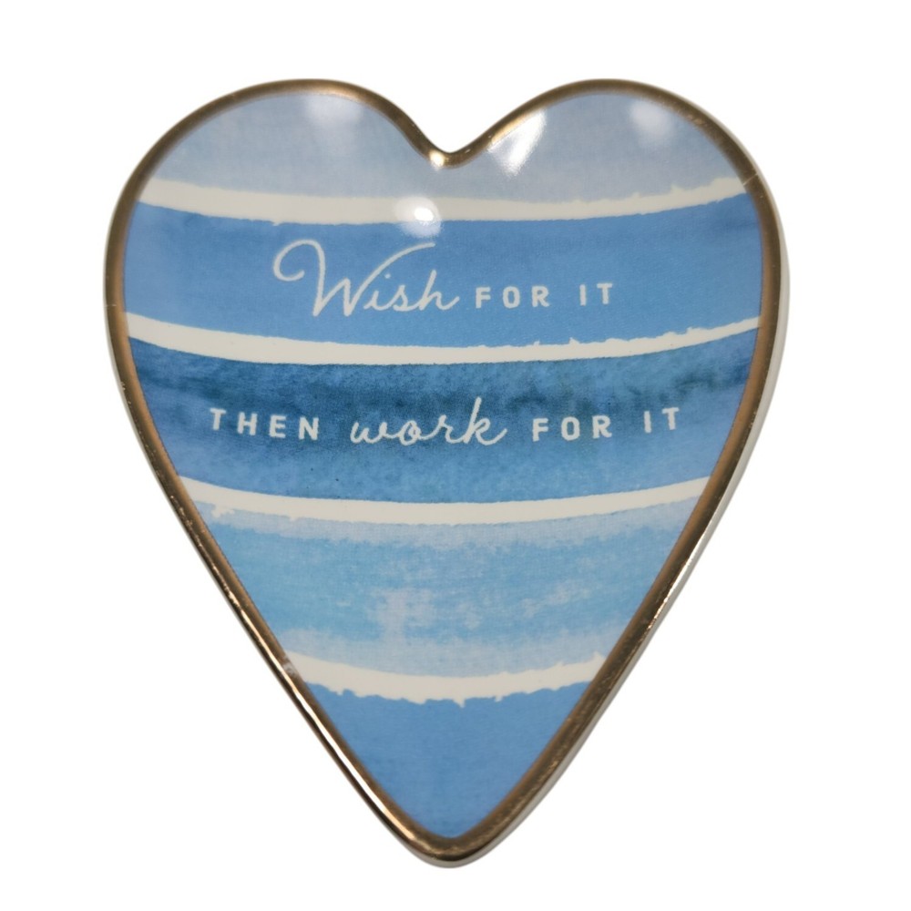 Demdaco Art Hearts Wish For It Then Work For It Ceramic Trinket Dish Graduation