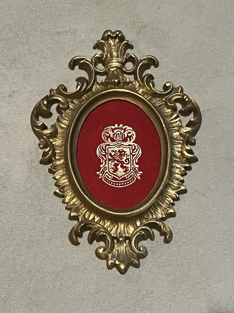 Gold Toned Family Crest Velvet Antique Inspired Wall Art Made in USA