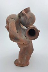 Scarce & Intact Old Columbian Pottery Figurine Water Carrier w/ Detailed Jar