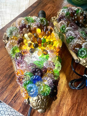 2 Vintage Art Nouveau Murano Glass Bronze Grape Cluster Wall Sconce 1900s 12″x8″