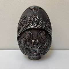 Large Vintage Greece Silver 995 Religious Egg Sculpture Icon Relief 690g