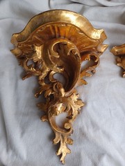 ANTIQUE VINTAGE ITALY FLORENTINE ROCOCO CARVED WOOD GOLD GILT WALL SHELF SET