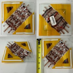 VIBRANT! Yellow Brown Square Fused Art Glass Plate 6 x 6” Jewel Tones Textured ✨