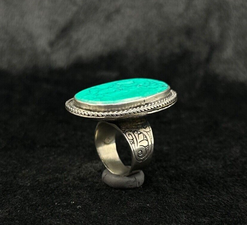 Beautiful Afghan Silver Old Vintage Central Asia Ring With Turquoise Stone