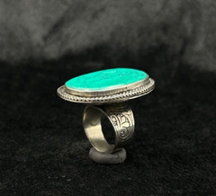 Beautiful Afghan Silver Old Vintage Central Asia Ring With Turquoise Stone