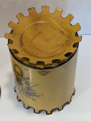 Vintage Italian toleware covered urn cachepot metal footed base Italy bird 13.5″