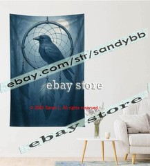 Raven Dreamcatcher Tapestry 3D relief look Wall Art mystic bird 39X59 in