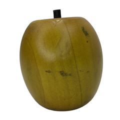 Vintage Wooden Carved Apple Golden Yellow Color With Wooden Stem