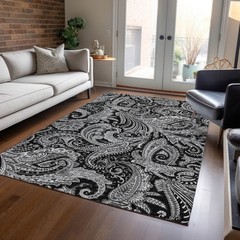 5′ X 8′ Black Gray And White Paisley Washable Rug
