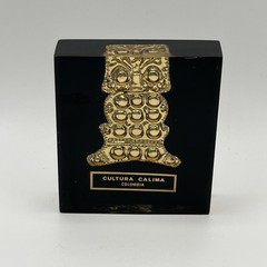 Vtg Pre-Columbian Calima Gold Figurine Replica Colombia Art Shaman Owl Signed