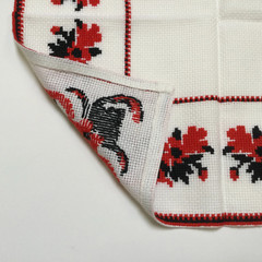 Ukrainian Traditional Cross-Stitched Square 17″ Table Runner in Black and Red