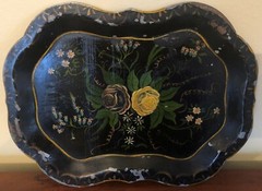 Antique 1850’s Small Metal Floral Toleware Dresser Tray With Scalloped Edges