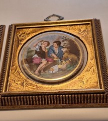 VTG Pair Sungott Studio NY Porcelain Framed Art Gold Gilt Italian Scenes