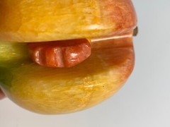 Vintage Alabaster Fruit Peach Apricot Exposed Pit Seed w/ Wood Stem