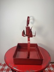 Vintage Red Metal Toleware Primitive Style Candle Holder Square Bottom Enamel