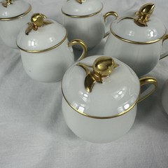 6 Antique Limoges Pot de Crème France Coiffe Porcelain White And Gold