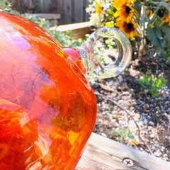 Vintage Heavy Art Glass Orange Heart Hand Blown
