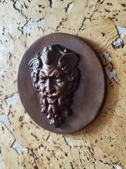 Gothic Devil Face Plaque Bronze Finish Grotesque Mask Dark Decor