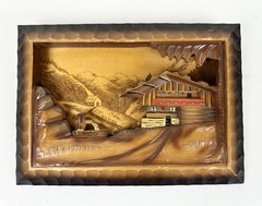 Vintage Hand Carved & Stained Wooden Relief Picture Germany Black Forest
