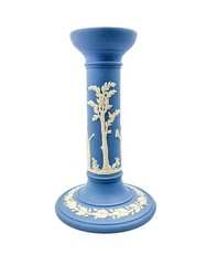 Vintage Wedgwood Blue & White Jasperware Candlestick Neoclassical Style England