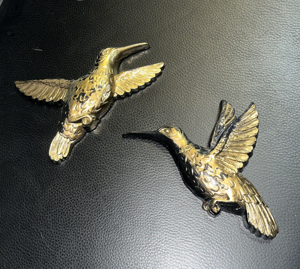 Vintage Homco Gold Hummingbirds Wall Art Home Decor Made In USA Set Of 2