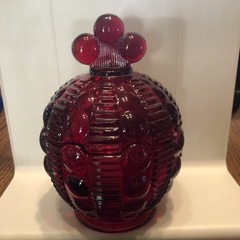 Rare Vintage Ruby Red Indiana Glass Dewdrop/Moondrop Candy Dish Cadmium Glow UV