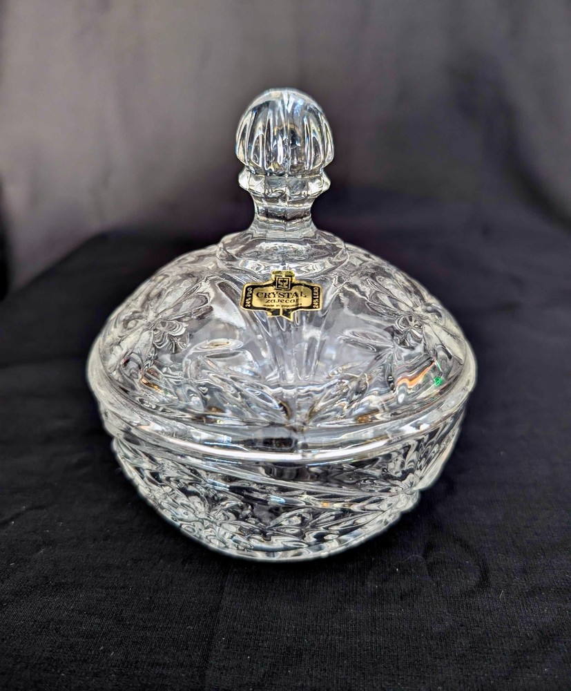 1970’s Zajecar Yugoslavia 24% Lead Crystal Bowl with Lid Candy Holder Vintage