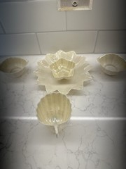 Belleek Irish Porcelain 12 Point Trinket Dish 3rd Black Mark & Seashell Cup