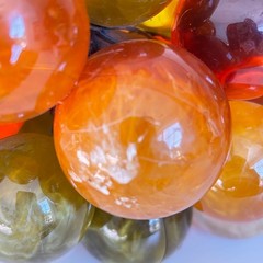 Vintage MCM Lucite Resin Grapes on Driftwood Amber Orange Large Cluster Glows