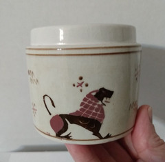 Antique handmade Pottery Greece Lion Pen holder, make up brush holder, no lid