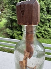 Whimsy Bottle * Not A Ship in Bottle * Folk Art * Wooden Chair With Woven Seat