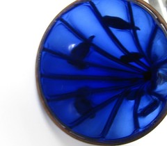 Rare Beautiful Cornucopia Cobalt Blue Glass with Metal Copper/Brass Stand 11″x6″