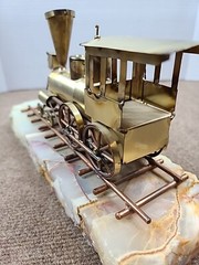 Vtg Signed DeMott Brass & Copper “Western Express” Train Sculpture on Onyx Base