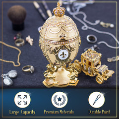 Royal Imperial Beige / Cream Faberge Egg Replica Large 6.6″ + Carriage by Vtry