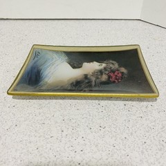 Asti Glass Pin Vanity Ring Dish Small Tray Edwardian Victorian Woman Portrait