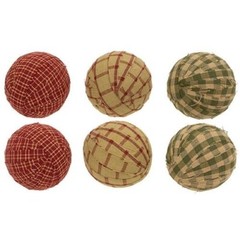 NEW Farmhouse RAG BALLS CRANBERRY RED CREAM GREEN 6 PCS Bowl Fillers 2.5″ Plaid