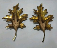 Vintage Set 2 Oak Leaves Home Interiors Gold Copper Metal Wall Art Decor HOMCO