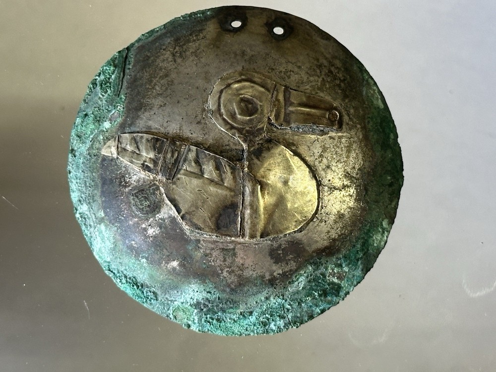 RARE AUTHENTIC PRE-COLUMBIAN SILVER & GOLD BIRD EFFIGY PECTORAL GORGET W/ COA