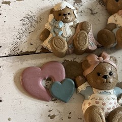HOME INTERIORS BURWOOD RETIRED 1994 TEDDY BEAR TRIO With 2 Hearts