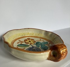 Vintage Hand Painted Italian Floral Dish With Handle 6.75 X 2 Inches