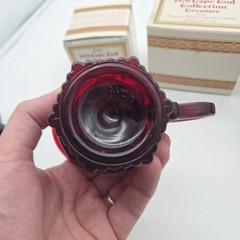 Vtg Avon Cape Cod Collection 1876 Ruby Red Glass Sugar Bowl, Creamer & Gruet Lot