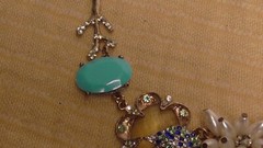 exquisite faux blue sapphire and pearl statement necklace costume in gold tone