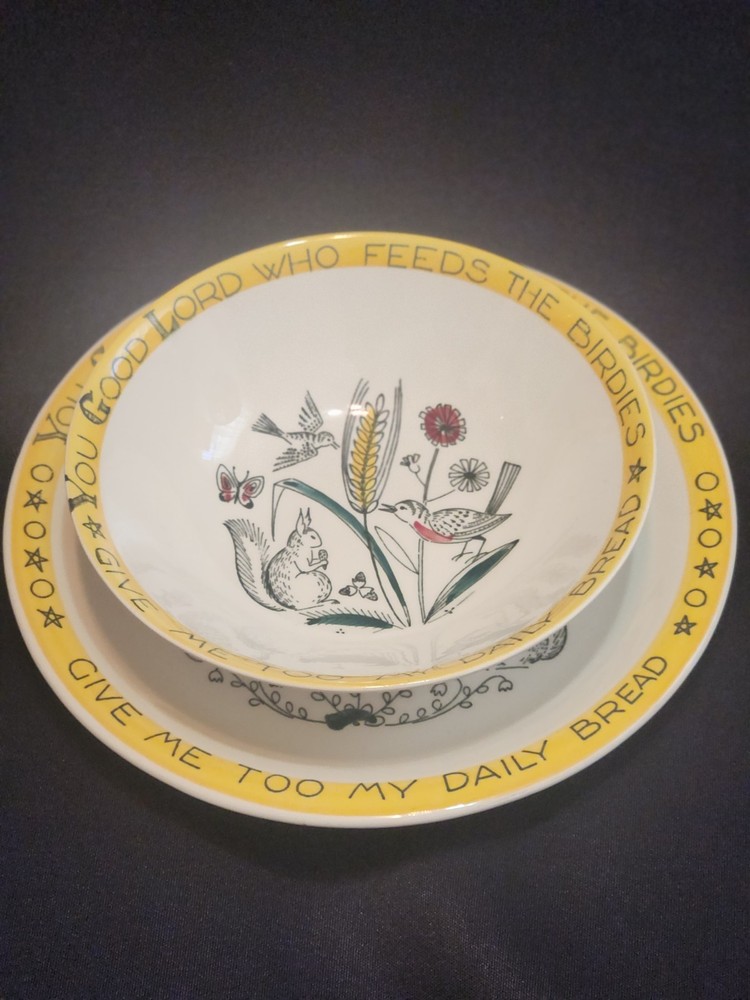 Vintage Stavangerflint Norway “Childs Blessing” Bowl and Plate Set Anne Lofthus