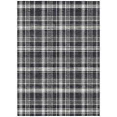 9′ X 12′ Black Gray and White Plaid Washable Non Skid Rug