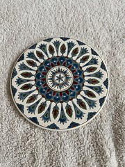 Nassos Keramik Ceramic Art Tile Coaster Hand Made Rodos Hellas Greece Round 6″