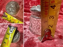 Antique Small Levi & Salaman Glass Jar Pot Sterling Silver Lid Art Nouveau 1900s