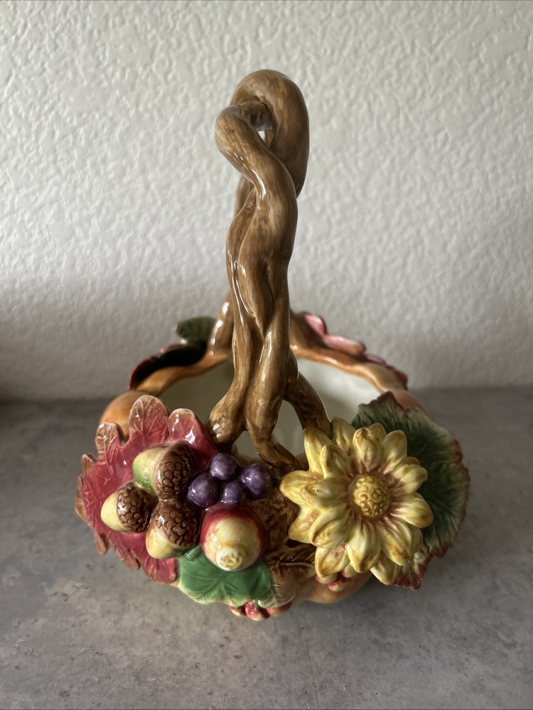 Fitz & Floyd Classic Autumn Splendor Basket Pumpkin Sunflowers Leaves Acorn