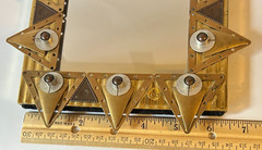 Vintage Brutalist Brass & Stone Geometric Tabletop/Wall Mirror MCM 1970s OOAK